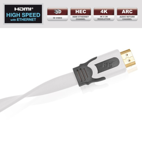 HDMI Real Cable HD-E-SNOW 3m - Câble HDMI plat 4k Ultra HD blanc