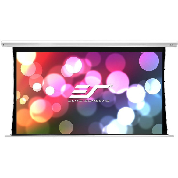 Elite Screens Saker Tab Tension 16:9 Blanc Acoustic Pro - Écran de Projection Motorisé Tensionné Transonore - Blanc