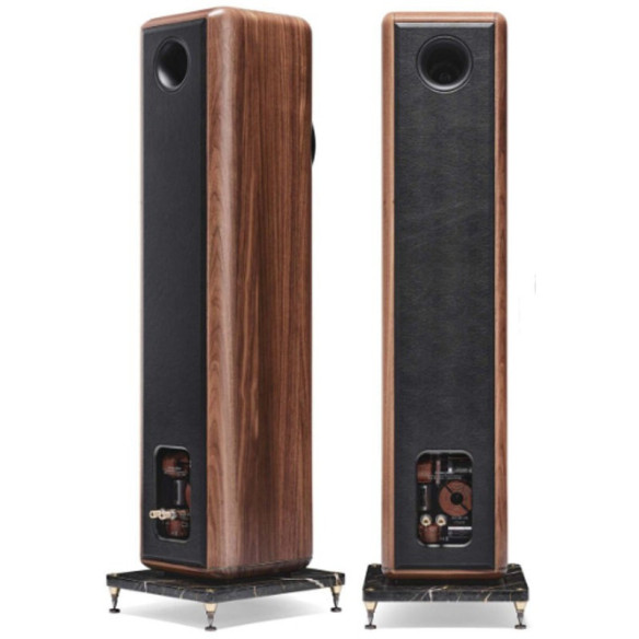 Sonus Faber Maxima Amator - Enceintes Colonnes avec socle en marbre noir - Noyer massif - Cuir