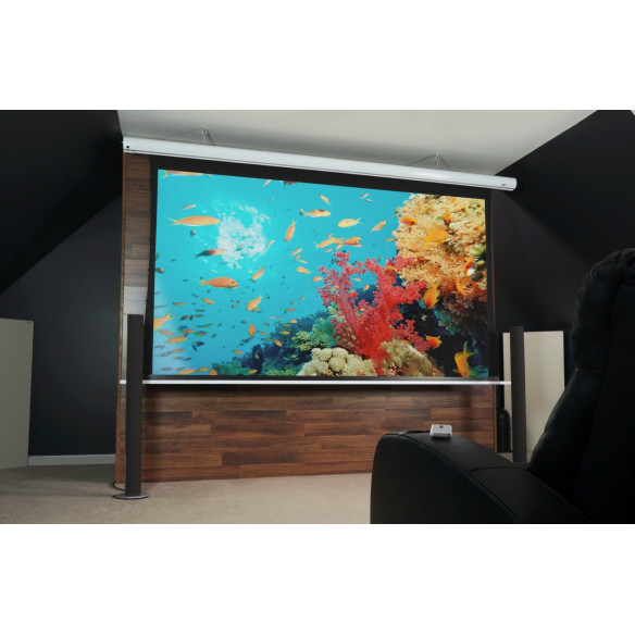 Elite Screens Saker Tab Tension 16:9 Blanc Acoustic Pro - Écran de Projection Motorisé Tensionné Transonore - Blanc