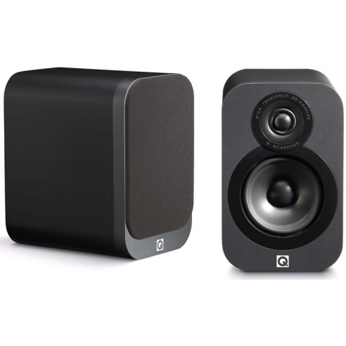Q Acoustics 3010 - Enceintes Bibliothèques Graphite Mat, Noyer, Cuir Noir, Laqué Blanc ou Noir